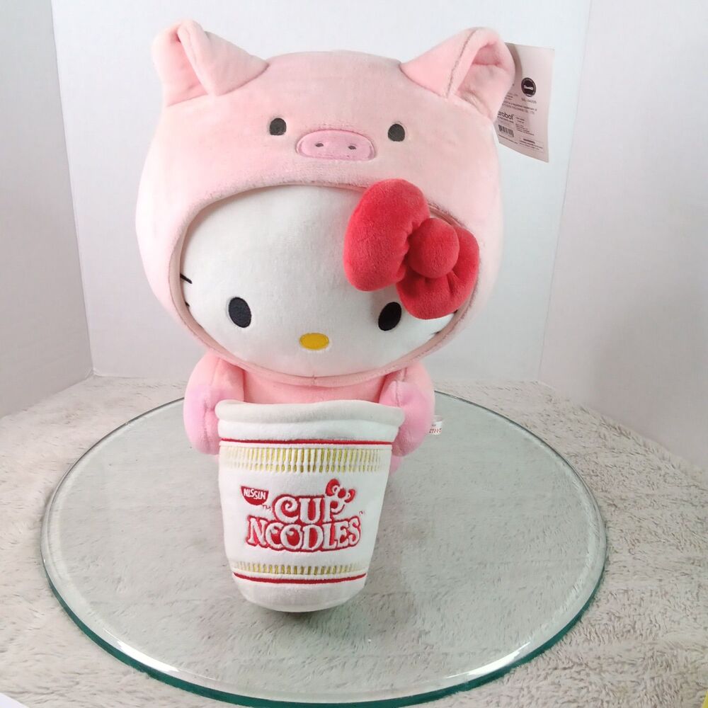 Hello Kitty Sanrio Kidrobot Cup Noodles Pink Piggy hoodie 14" Stuffed Plush